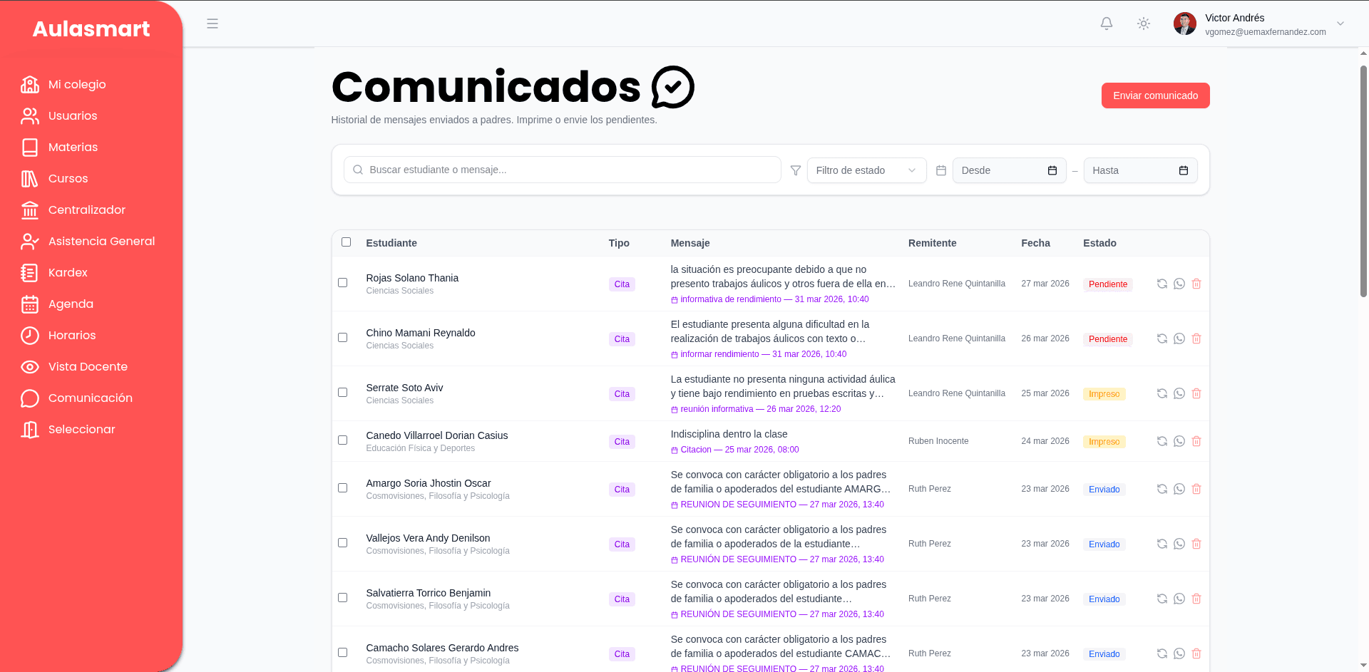 Panel de Comunicados